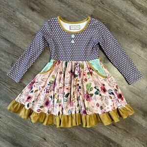 Cheeky Plum Girls 4T Elara Dress Blackberry Jam Lonsleeve Polka Dot Twirl